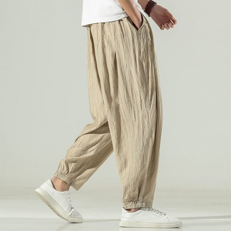 Buddha Stones Cotton Men's Drawstring Harem Pants With Pockets - image 3