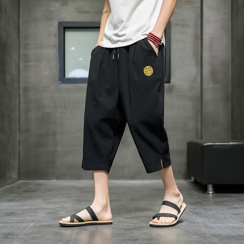 Buddha Stones Summer Men's Linen Drawstring Cropped Pants With Pockets - Black - US/UK/AU44，EU54 (5XL) - image 10