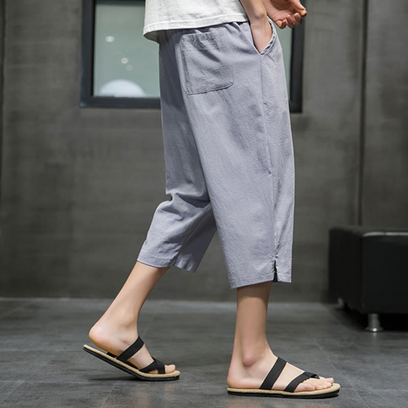 Buddha Stones Summer Men's Drawstring Cropped Pants With Pockets - image 20