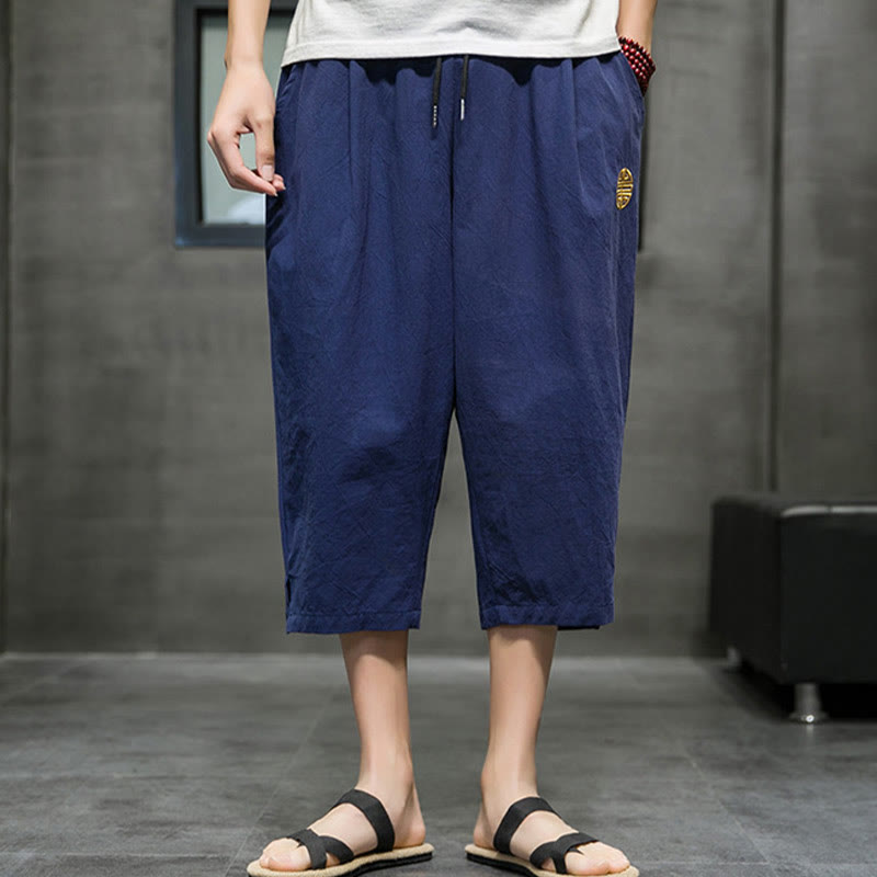 Buddha Stones Summer Men's Drawstring Cropped Pants With Pockets - image 1