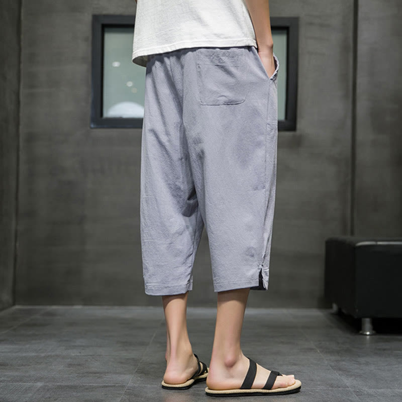 Buddha Stones Summer Men's Linen Drawstring Cropped Pants With Pockets - image 19