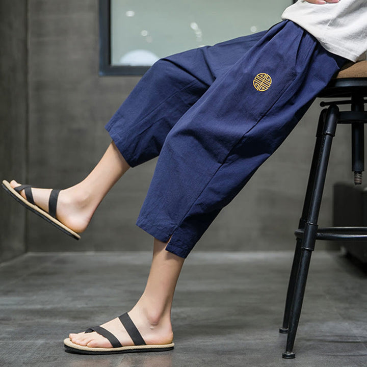 Buddha Stones Summer Men's Drawstring Cropped Pants With Pockets - image 4