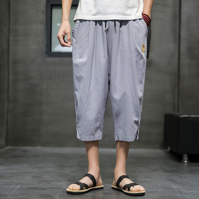 Buddha Stones Summer Men's Linen Drawstring Cropped Pants With Pockets - image 22