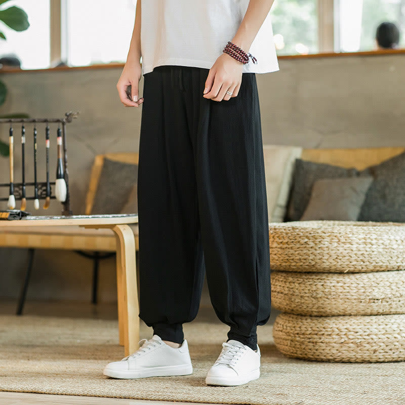 Buddha Stones Summer Plain Men's Cotton Linen Tapered Pants With Pockets - Black - US/UK/AU48，EU58(5XL)  - image 18