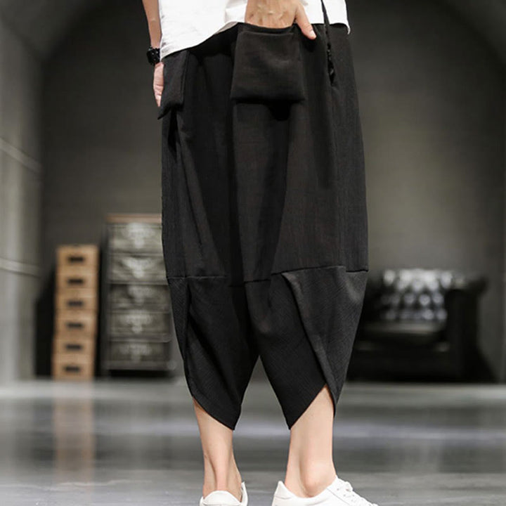 Buddha Stones Summer Solid Men's Cotton Linen Cropped Pants With Pockets - image 26