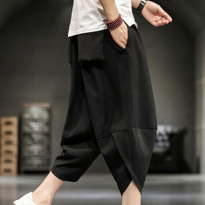 Buddha Stones Summer Solid Men's Cotton Linen Cropped Pants With Pockets - image 27