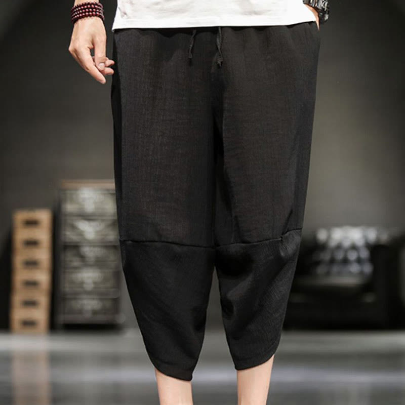 Buddha Stones Summer Solid Men's Cotton Linen Cropped Pants With Pockets - image 30