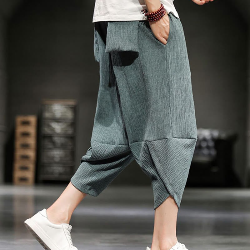 Buddha Stones Summer Solid Men's Cotton Linen Cropped Pants With Pockets - image 12