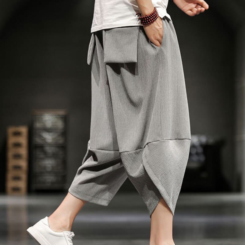 Buddha Stones Summer Solid Men's Cotton Linen Cropped Pants With Pockets - image 4