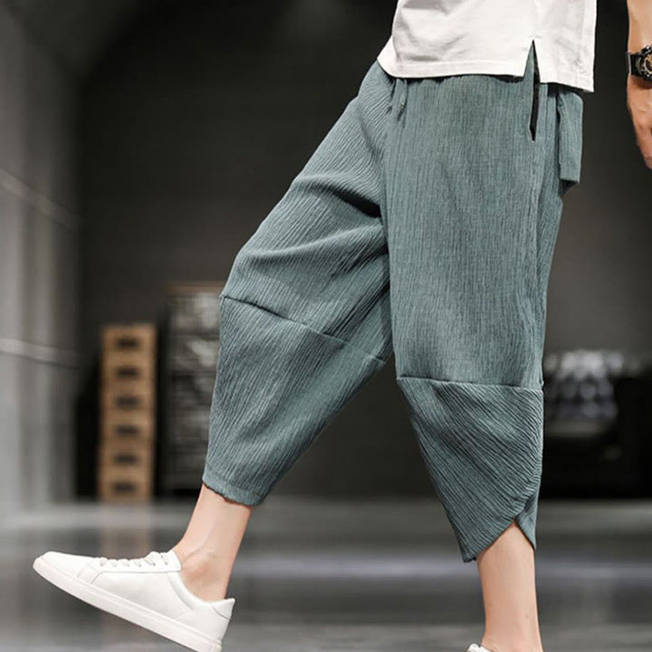 Buddha Stones Summer Solid Men's Cotton Linen Cropped Pants With Pockets - image 15