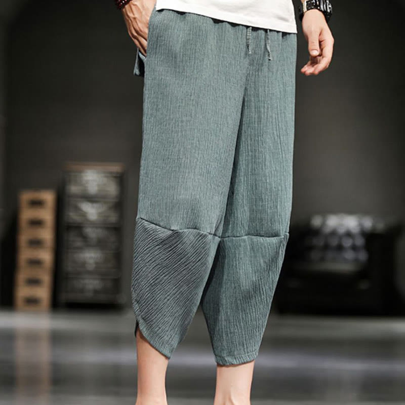 Buddha Stones Summer Solid Men's Cotton Linen Cropped Pants With Pockets - image 10
