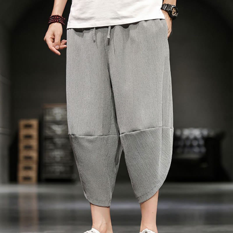 Buddha Stones Summer Solid Men's Cotton Linen Cropped Pants With Pockets - image 8