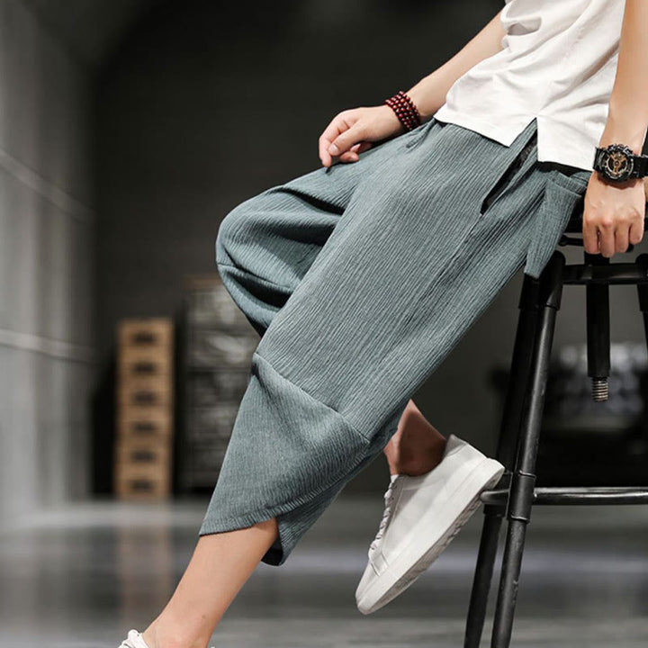 Buddha Stones Summer Solid Men's Cropped Pants With Pockets - image 13