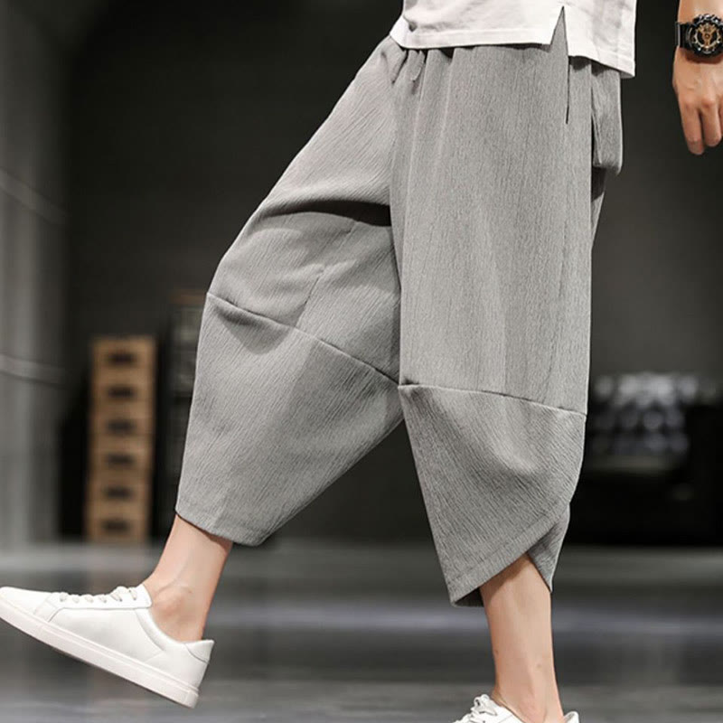 Buddha Stones Summer Solid Men's Cotton Linen Cropped Pants With Pockets - LightGrey - US/UK/AU46，EU56 (5XL)  - image 1