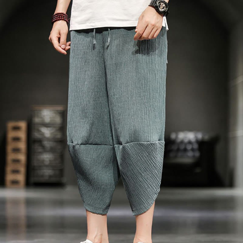 Buddha Stones Summer Solid Men's Cotton Linen Cropped Pants With Pockets - image 14