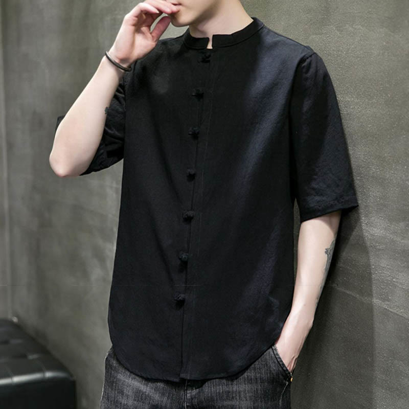 Buddha Stones Plain Color Men's Half Sleeve Cotton Shirt - image 21