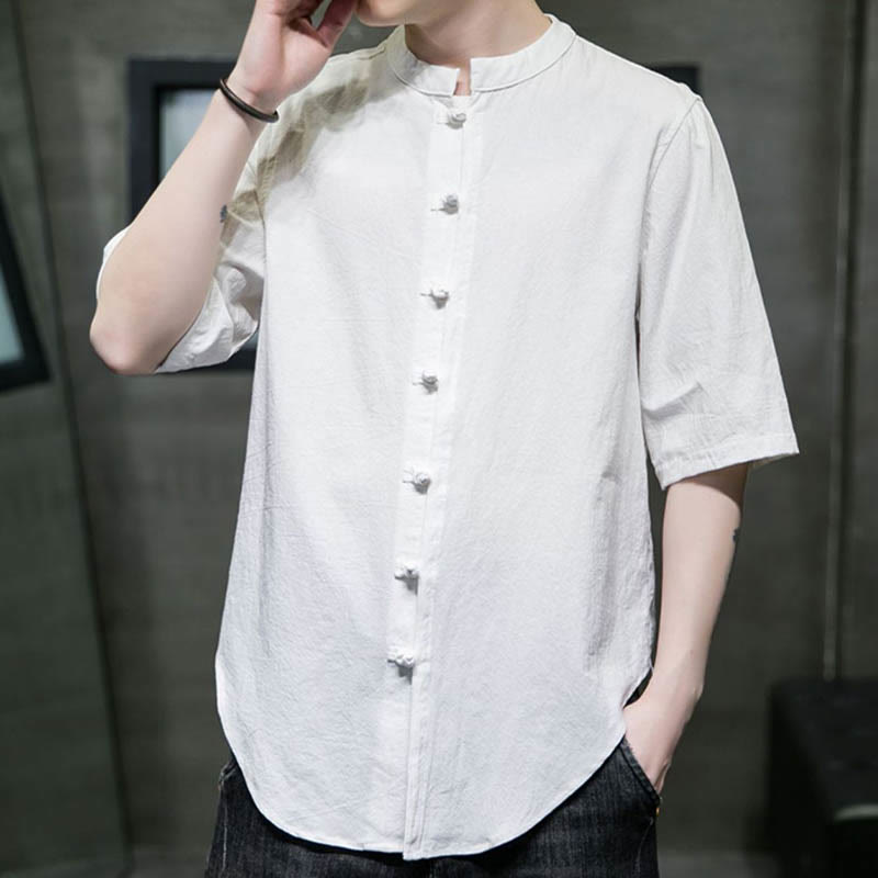 Buddha Stones Plain Color Men's Half Sleeve Cotton Shirt - image 1