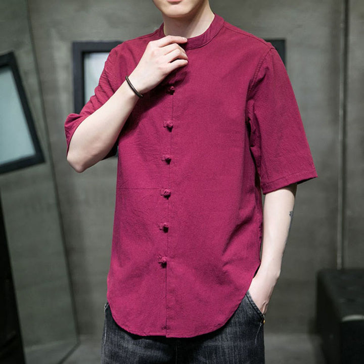 Buddha Stones Plain Color Men's Half Sleeve Cotton Shirt - image 14