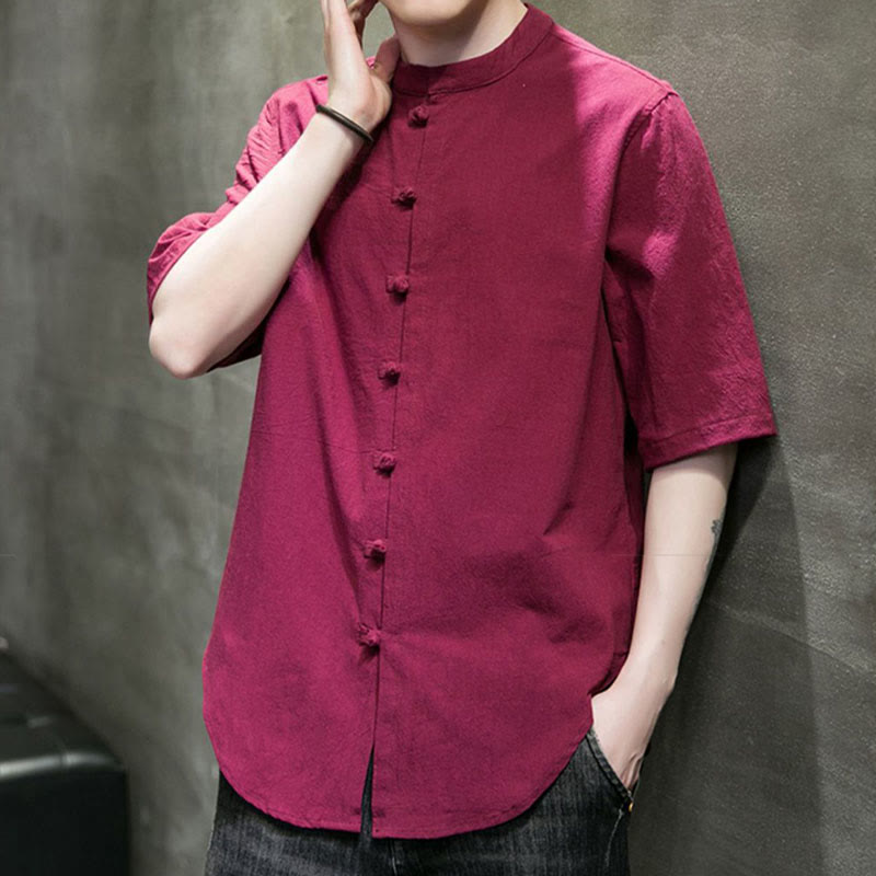 Buddha Stones Plain Color Men's Half Sleeve Cotton Shirt - image 13