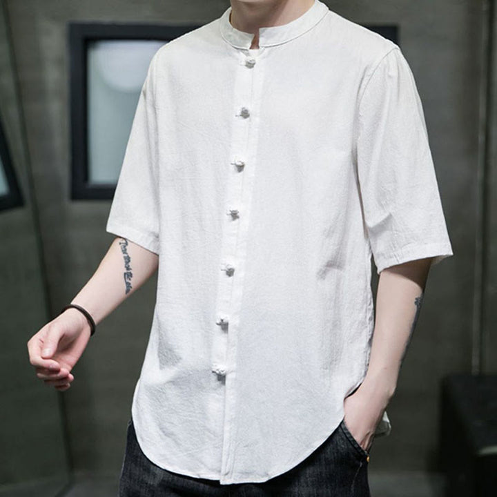 Buddha Stones Plain Color Men's Half Sleeve Cotton Shirt - image 5