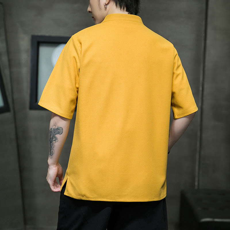 Buddha Stones Frog-Button Leaf Dragonfly Embroidery Men's Short Sleeve Shirt - image 8