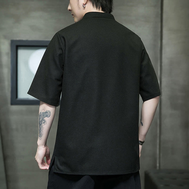 Buddha Stones Frog-Button Leaf Dragonfly Embroidery Men's Short Sleeve Shirt - image 16