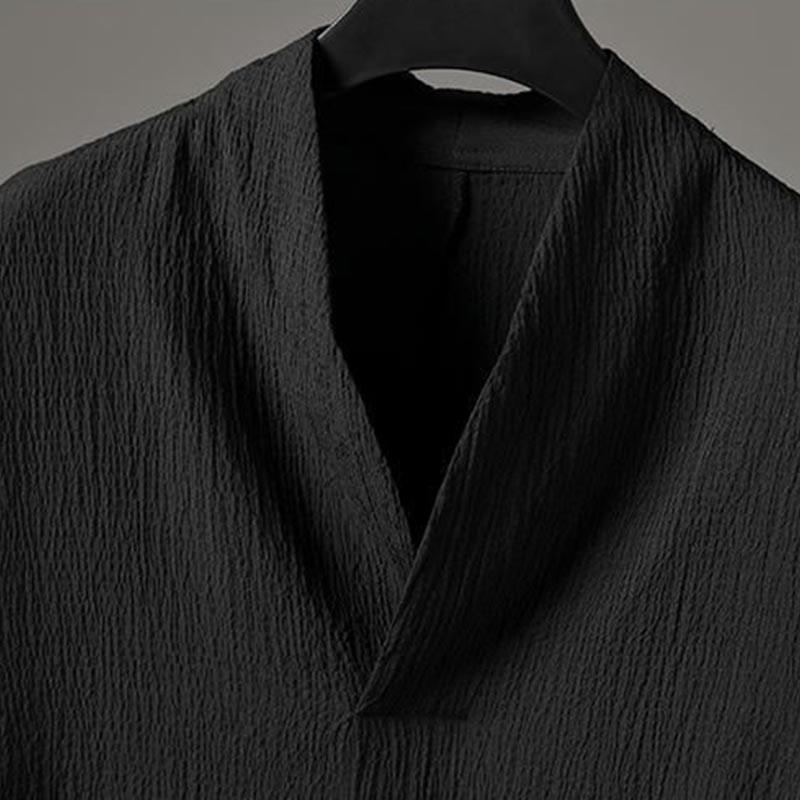 Buddha Stones Solid Color V-Neck Three Quarter Sleeve Shirt Casual Pants Clothing Men's Set - image 12