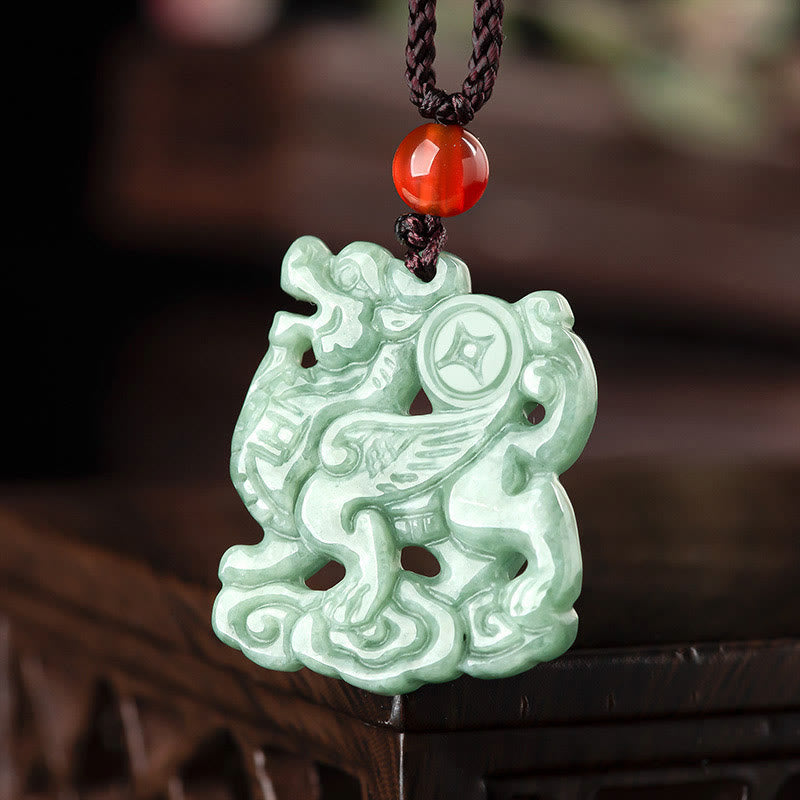 Buddha Stones Jade PiXiu Wealth Luck String Necklace Pendant