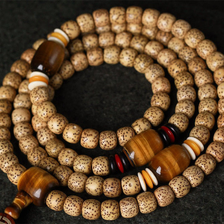 Buddha Stones 108 Mala Beads Bodhi Seed Tiger's Eye Fu Character Peace Bracelet