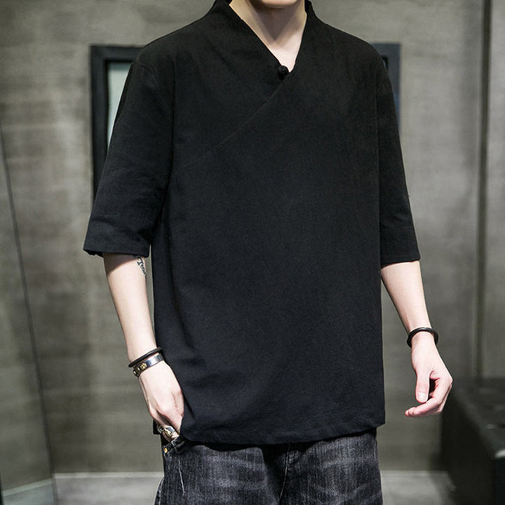 Buddha Stones V-Neck Plain Men's Half Sleeve Cotton Shirt - image 13