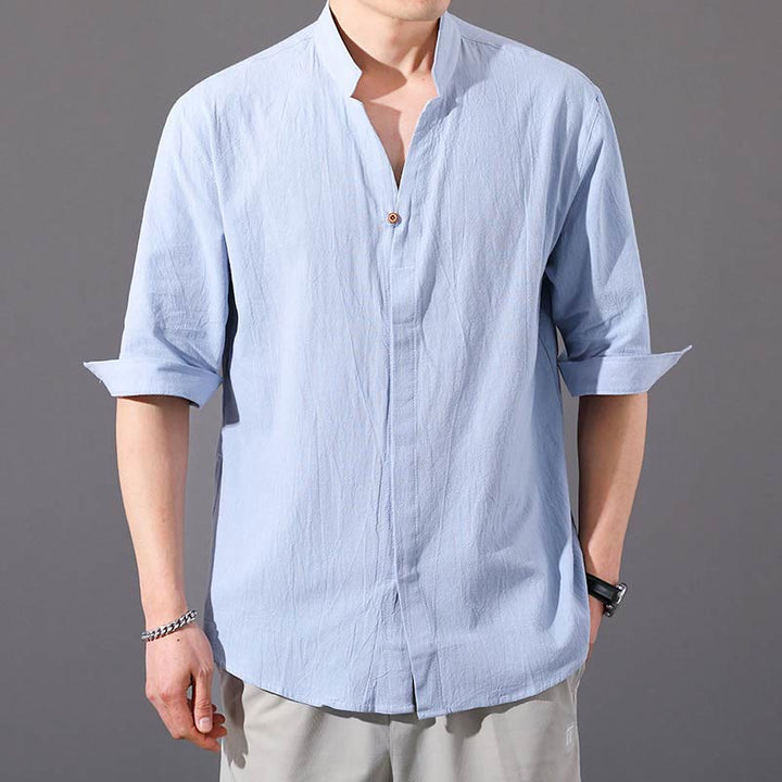 Buddha Stones Summer Men's Half Sleeve Button Cotton Shirt