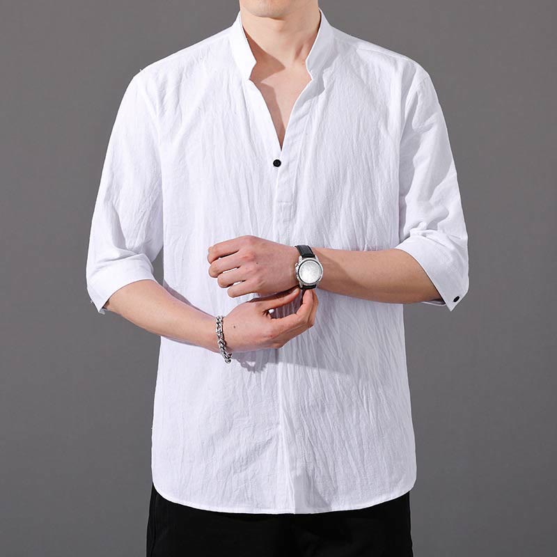 Buddha Stones Summer Men's Half Sleeve Button Cotton Shirt - White - US/UK/AU48，EU58 (6XL)  - image 4