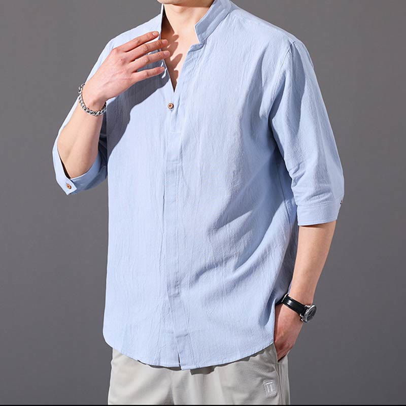 Buddha Stones Summer Men's Half Sleeve Button Cotton Shirt - image 2