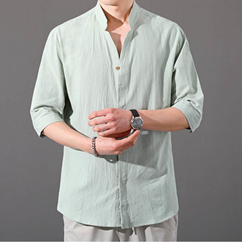 Buddha Stones Summer Men's Half Sleeve Button Cotton Shirt