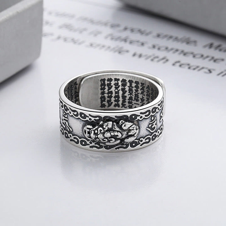 Buddha Stones 925 Sterling Silver PiXiu Scripture Carved Wealth Adjustable Ring - image 3