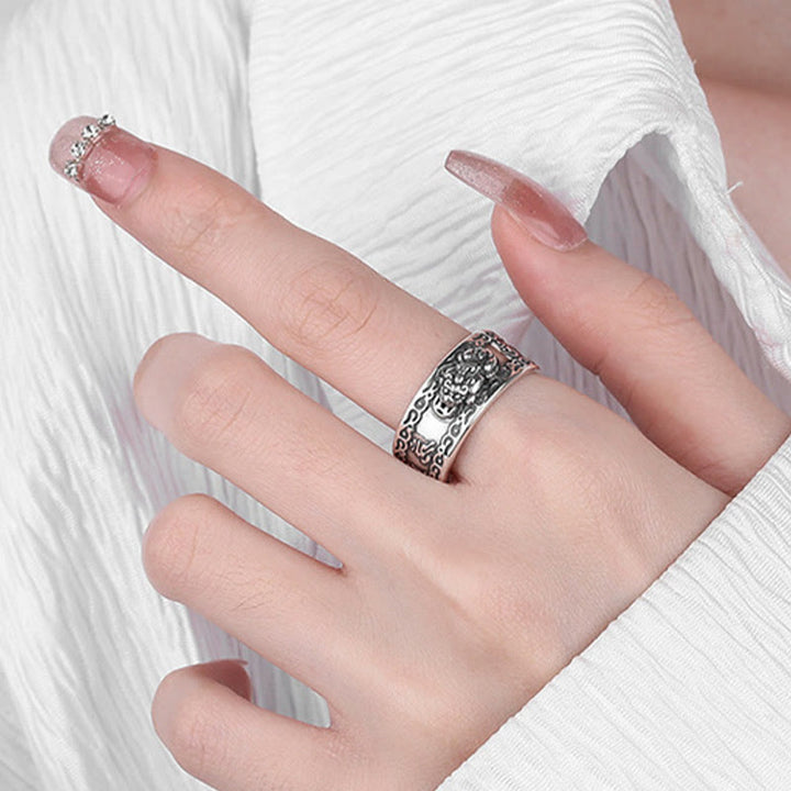 Buddha Stones 925 Sterling Silver PiXiu Scripture Carved Wealth Adjustable Ring - image 7