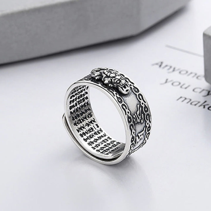 Buddha Stones 925 Sterling Silver PiXiu Scripture Carved Wealth Adjustable Ring - image 2