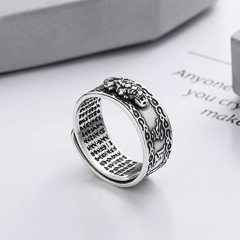 Buddha Stones 925 Sterling Silver PiXiu Scripture Carved Wealth Adjustable Ring - image 2