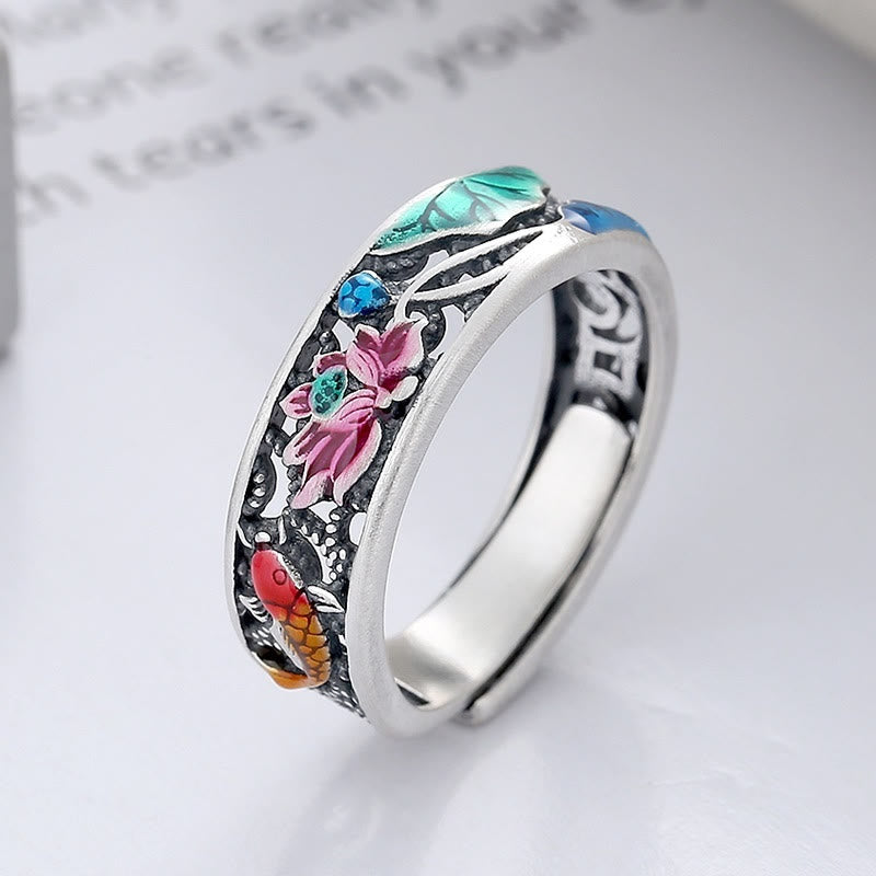 Buddha Stones 925 Sterling Silver Koi Fish Lotus Luck Everything Goes Well Ring - Koi Fish Lotus(Adjustable) - image 0