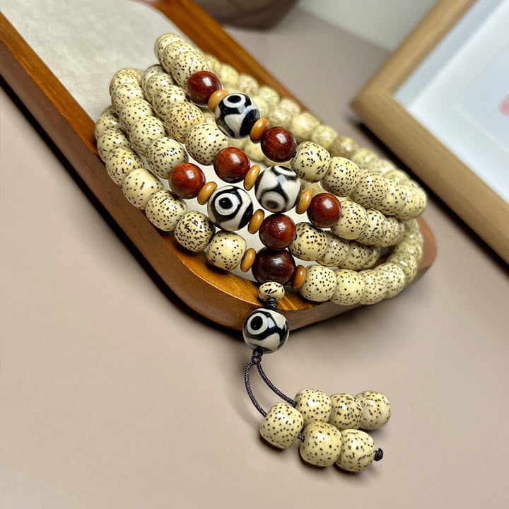 Buddha Stones 108 Mala Beads Bodhi Seed Dzi Bead Keep Away Evil Spirits Bracelet