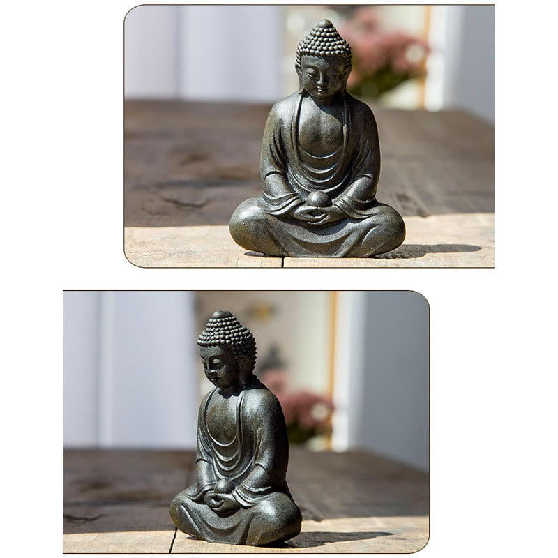 Buddha Stones Tibetan Meditating Buddha Iron Powder Rust Cast Resin Statue Serenity Decoration - image 11
