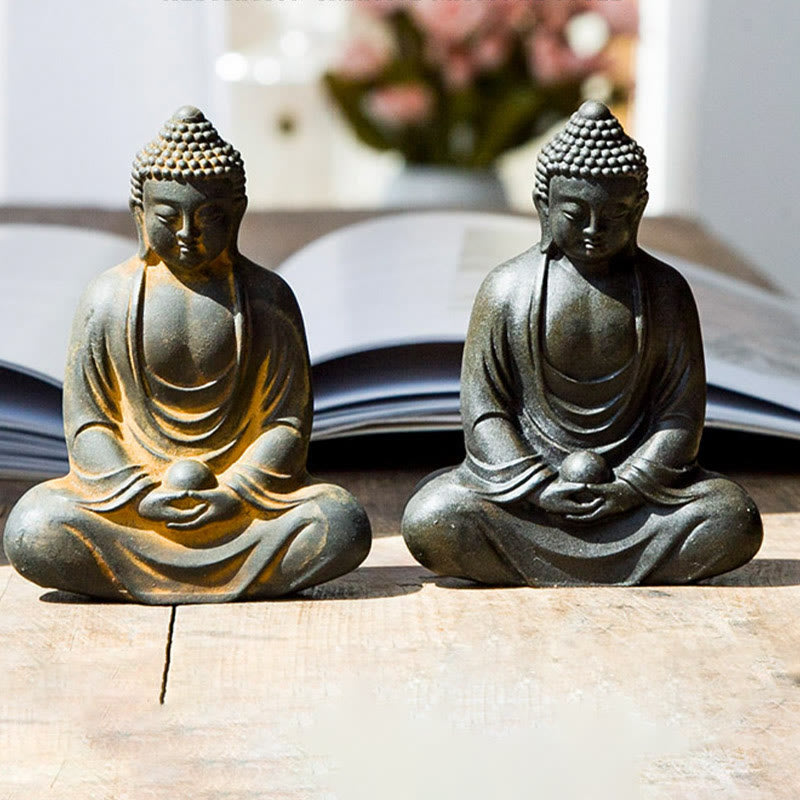Buddha Stones Tibetan Meditating Buddha Iron Powder Rust Cast Resin Statue Serenity Decoration - image 1