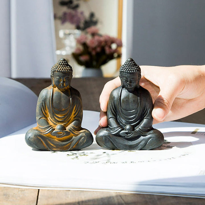 Buddha Stones Tibetan Meditating Buddha Iron Powder Rust Cast Resin Statue Serenity Decoration - image 13