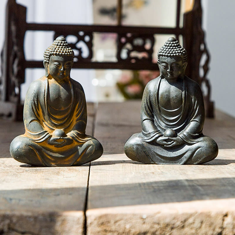 Buddha Stones Tibetan Meditating Buddha Iron Powder Rust Cast Resin Statue Serenity Decoration - image 12