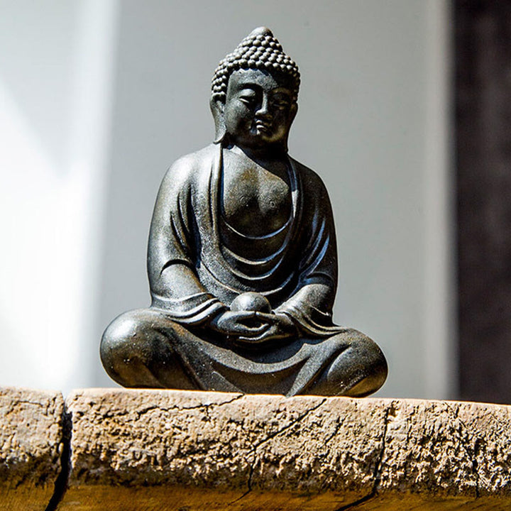 Buddha Stones Tibetan Meditating Buddha Iron Powder Rust Cast Resin Statue Serenity Decoration