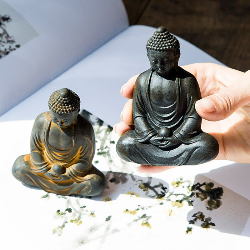 Buddha Stones Tibetan Meditating Buddha Iron Powder Rust Cast Resin Statue Serenity Decoration