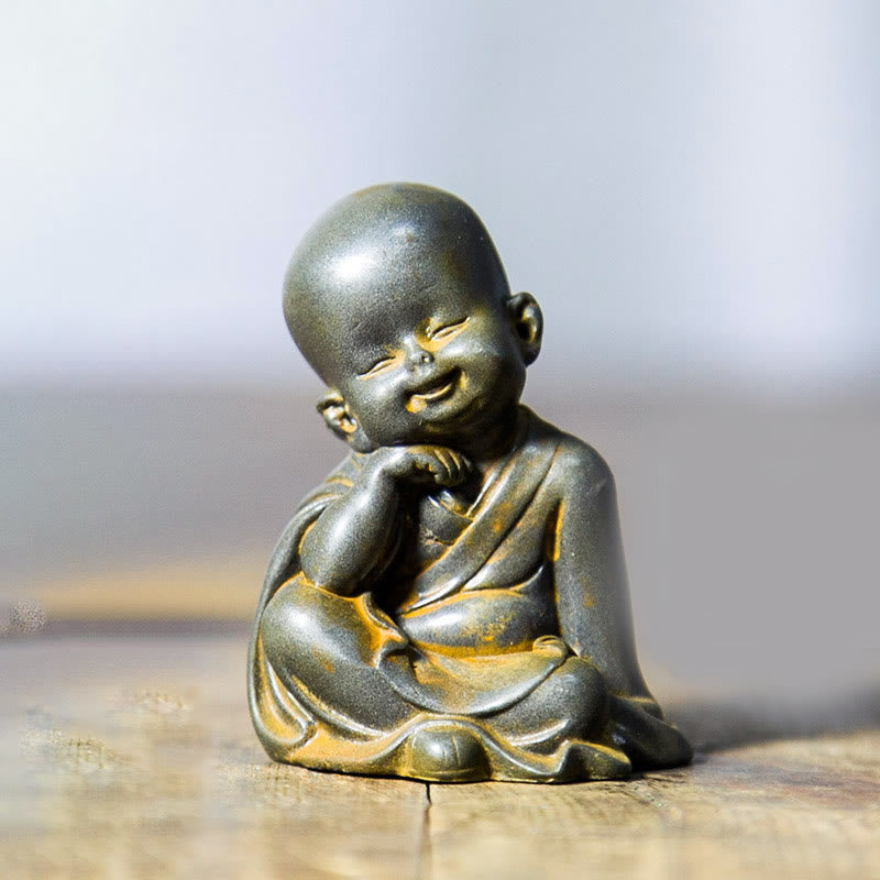 Buddha Stones Small Meditating Monk Iron Powder Rust Cast Resin Statue Desk Decoration