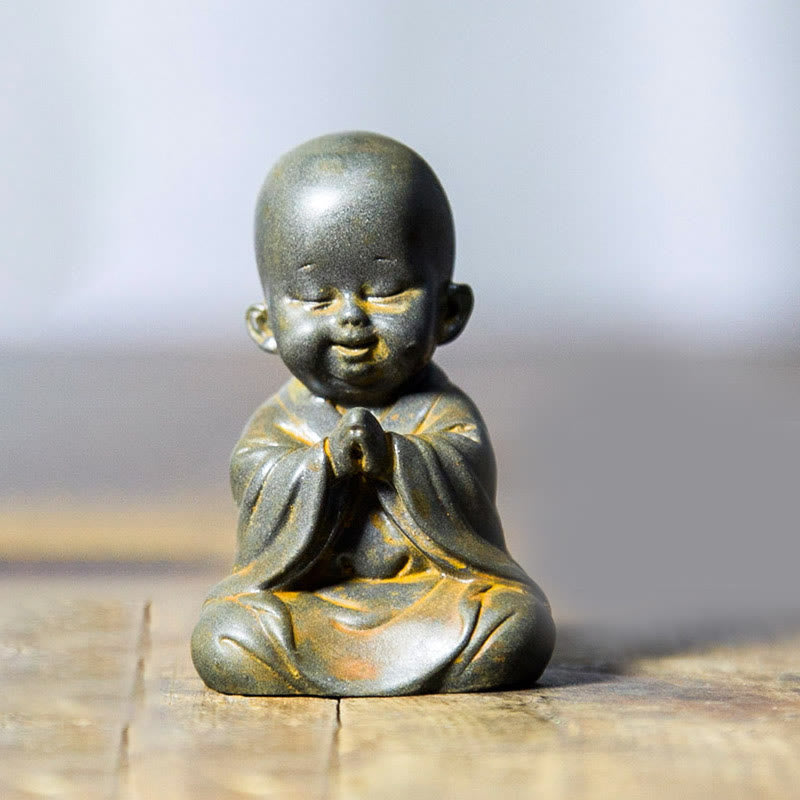 Buddha Stones Small Meditating Monk Iron Powder Rust Cast Resin Statue Desk Decoration - Meditating Monk 6.8*4.3cm - image 6