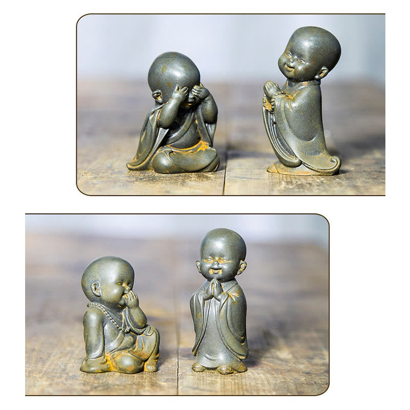 Buddha Stones Small Meditating Monk Iron Powder Rust Cast Resin Statue Desk Decoration - image 23