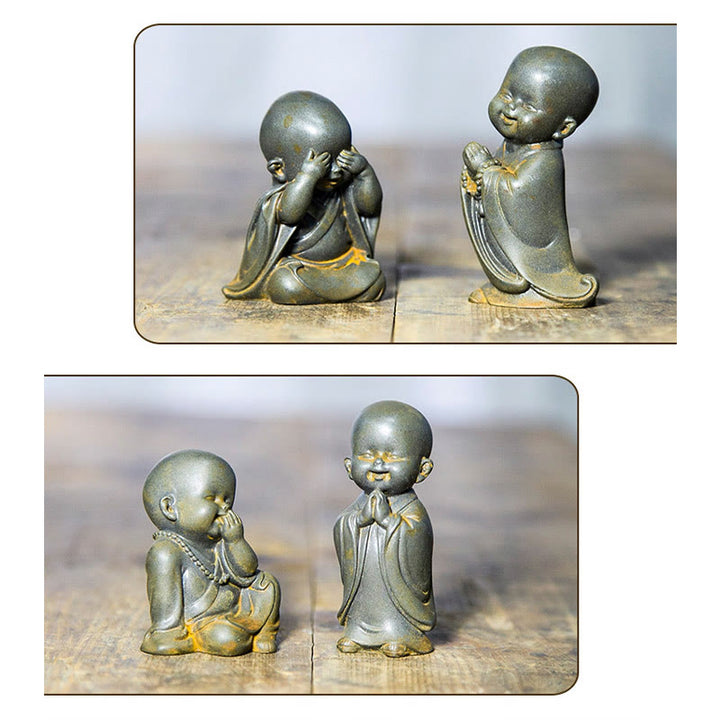 Buddha Stones Small Meditating Monk Iron Powder Rust Cast Resin Statue Desk Decoration - image 23